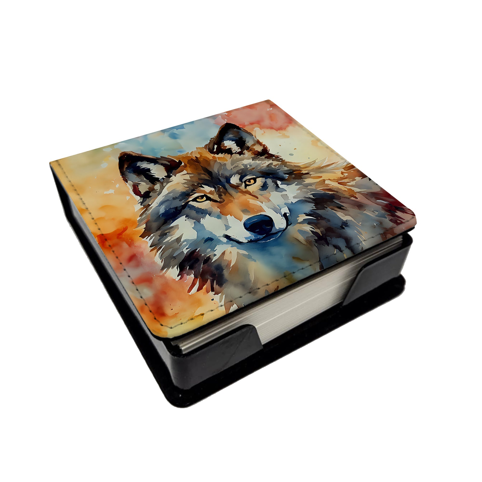 Wolves Wolf  PU Leather Note Paper Holder with Artist-Designed Cover, Desk Accessory, Office Gift