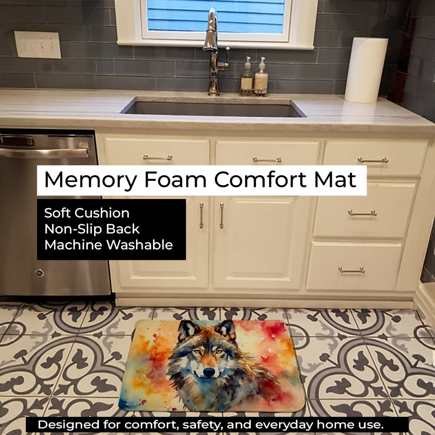Wolves Wolf  Memory Foam Kitchen Mat Machine Washable Anti-Fatigue Cushion Comfort Bath or Kitchen Rug