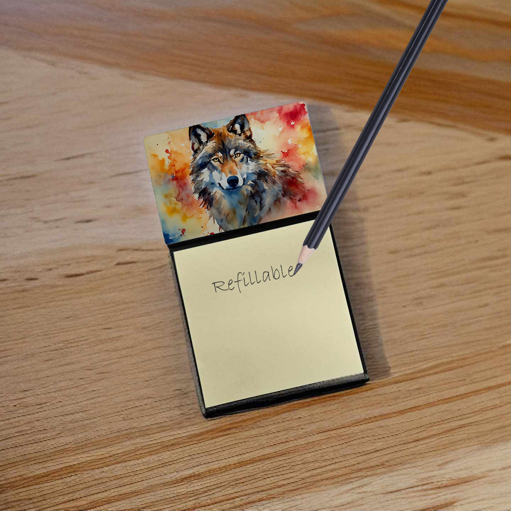 Wolves Wolf  Watercolor Sticky Note Holder Refillable Dispenser Desk Accessory 3x3 Pad Gift
