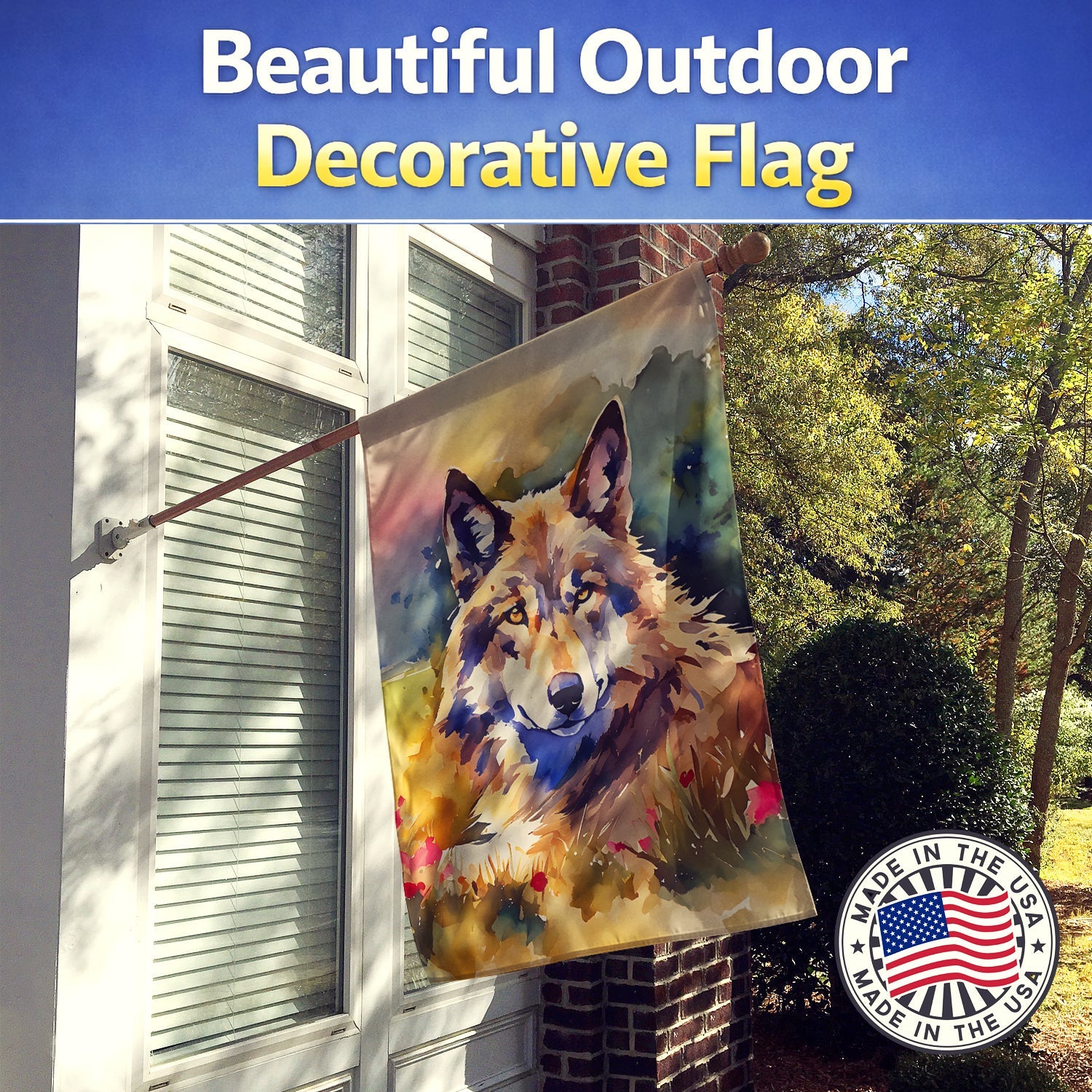 Wolves Wolf  House Flag 28x40 Porch Sleeve Pole Decorative Outside Yard Banner Artwork Wall Hanging, Polyester