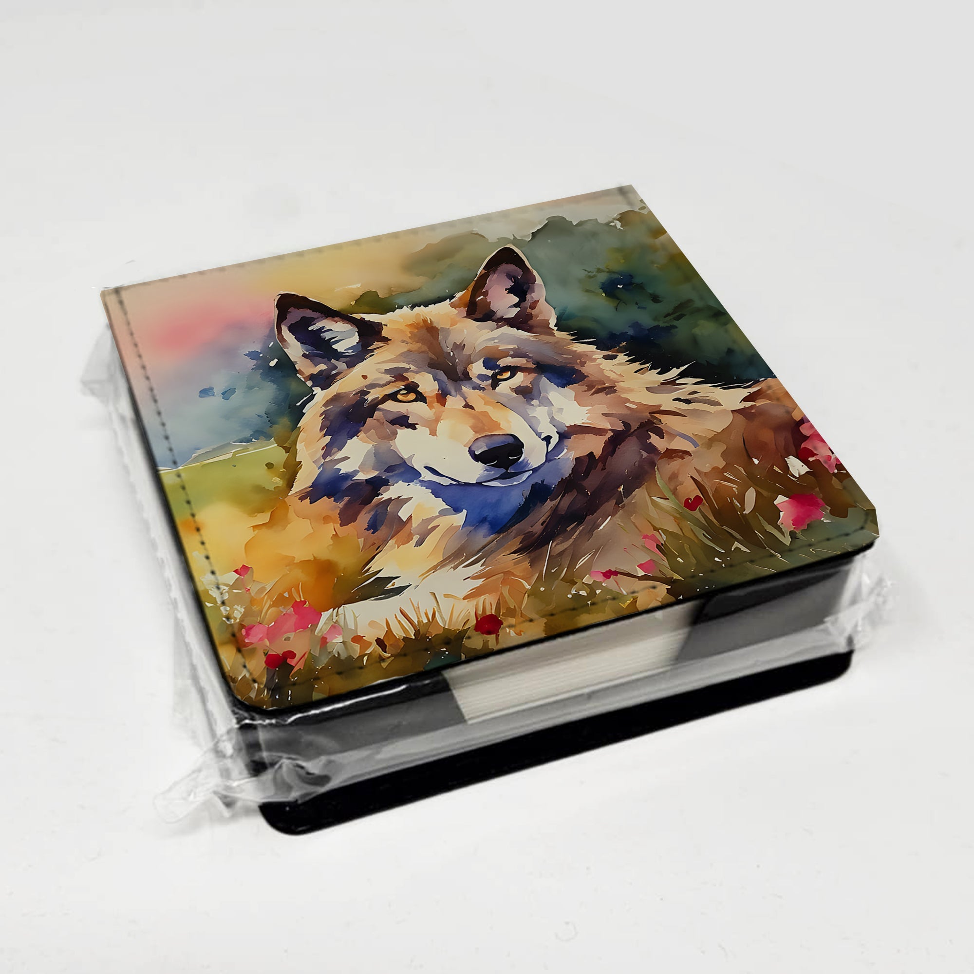 Wolves Wolf  PU Leather Note Paper Holder with Artist-Designed Cover, Desk Accessory, Office Gift