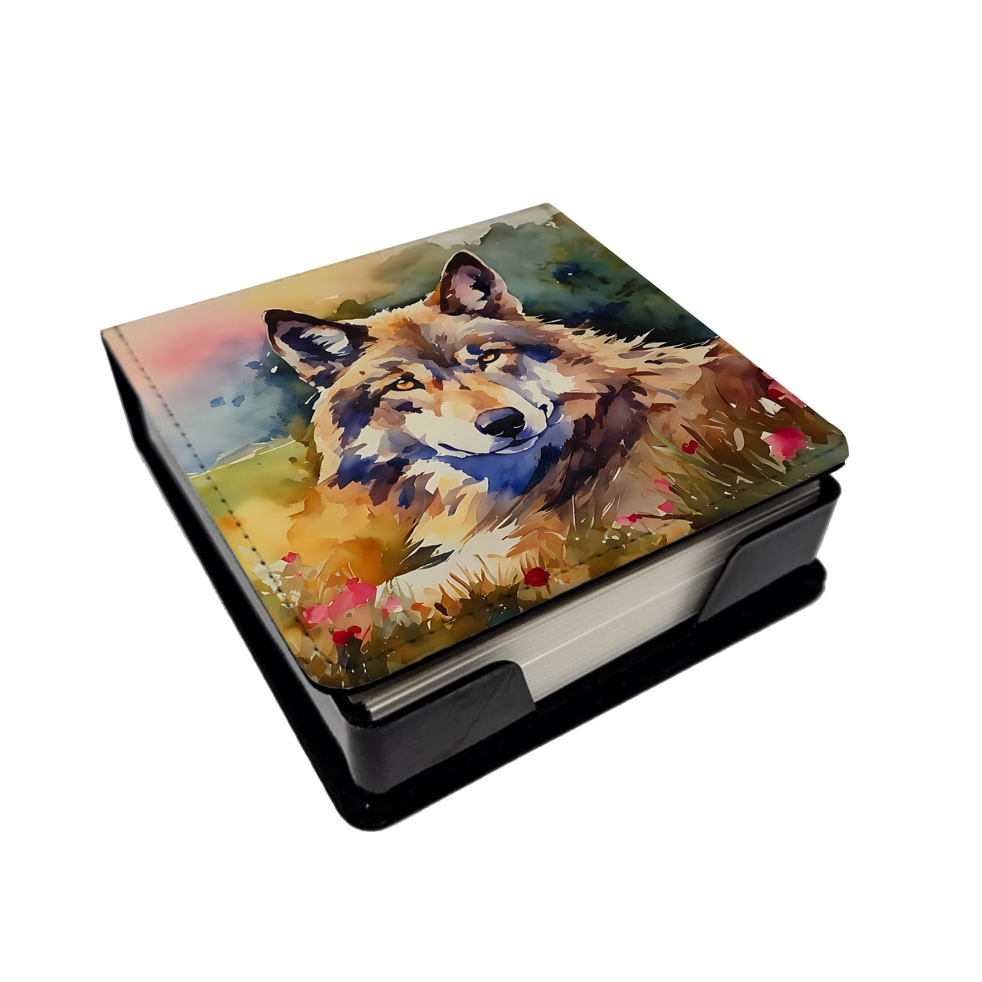 Wolves Wolf  PU Leather Note Paper Holder with Artist-Designed Cover, Desk Accessory, Office Gift