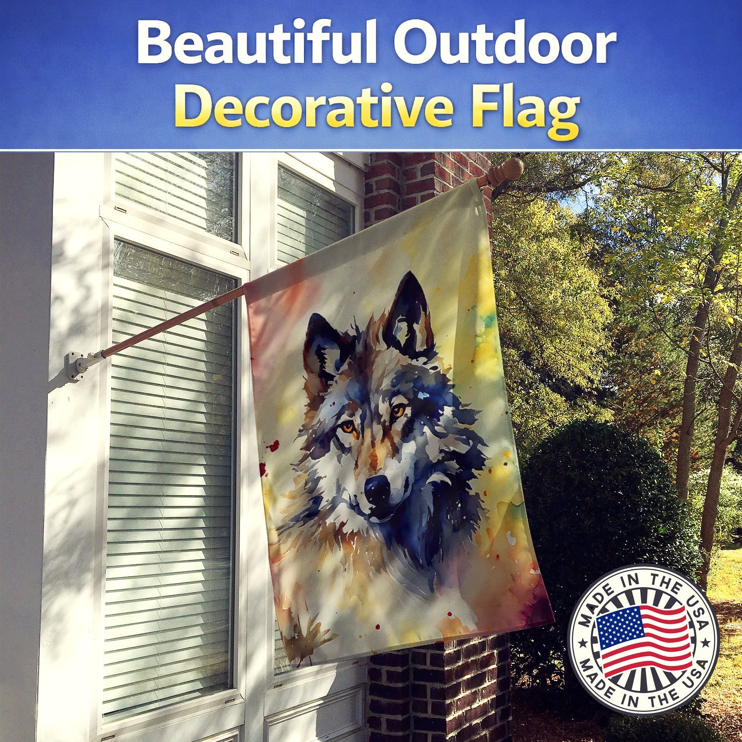 Wolves Wolf  House Flag 28x40 Porch Sleeve Pole Decorative Outside Yard Banner Artwork Wall Hanging, Polyester
