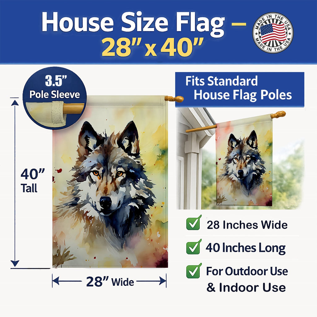 Wolves Wolf  House Flag 28x40 Porch Sleeve Pole Decorative Outside Yard Banner Artwork Wall Hanging, Polyester