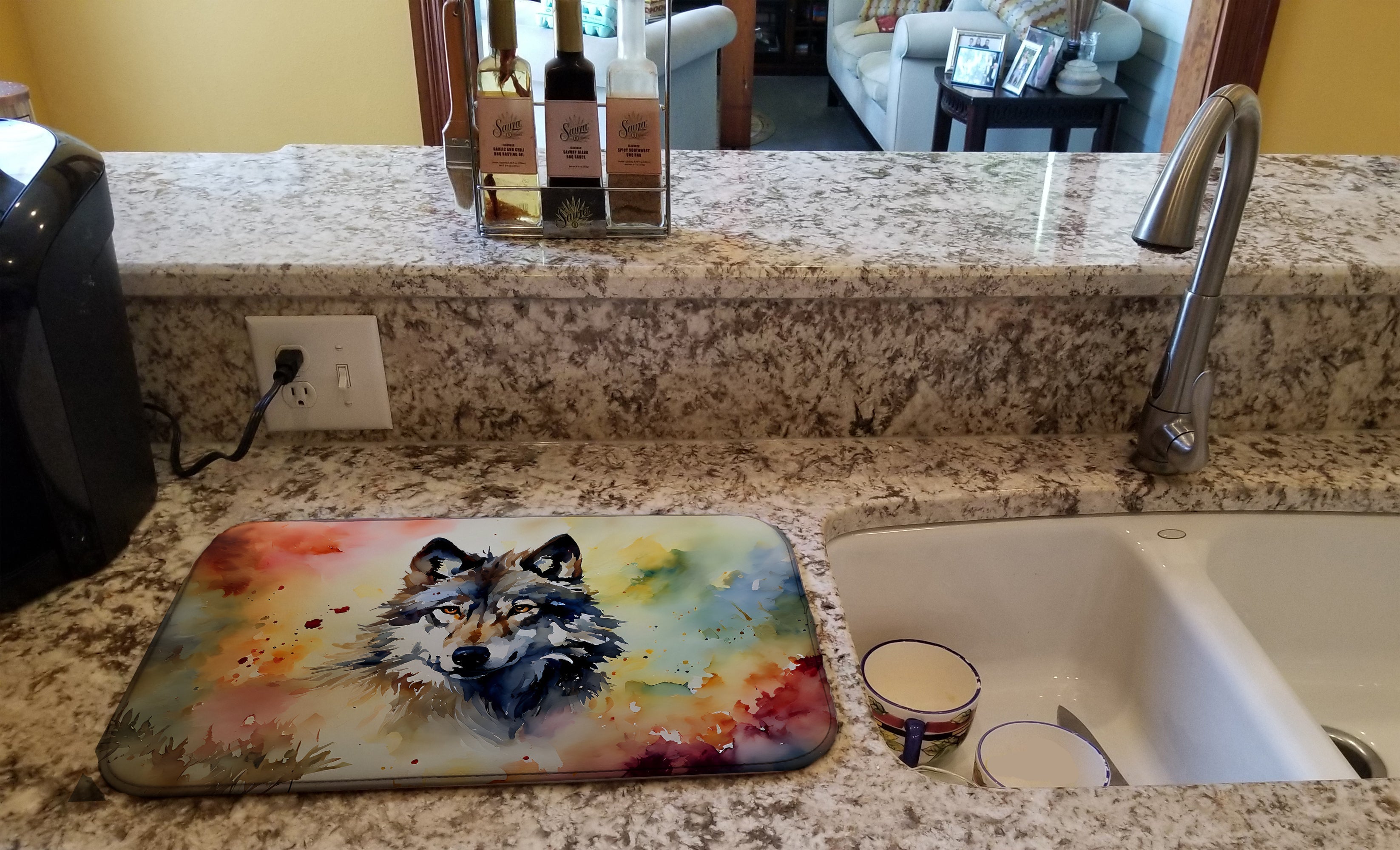 Wolves Wolf  Dish Drying Mat Absorbent Dish Drying Mat Pad for Kitchen Counter Dish Drainer Mat for Countertop, 14 x 21", Multicolor