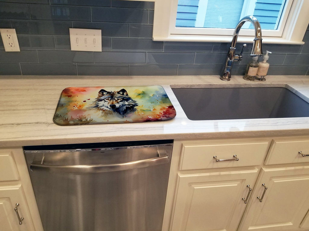 Wolves Wolf  Dish Drying Mat Absorbent Dish Drying Mat Pad for Kitchen Counter Dish Drainer Mat for Countertop, 14 x 21", Multicolor