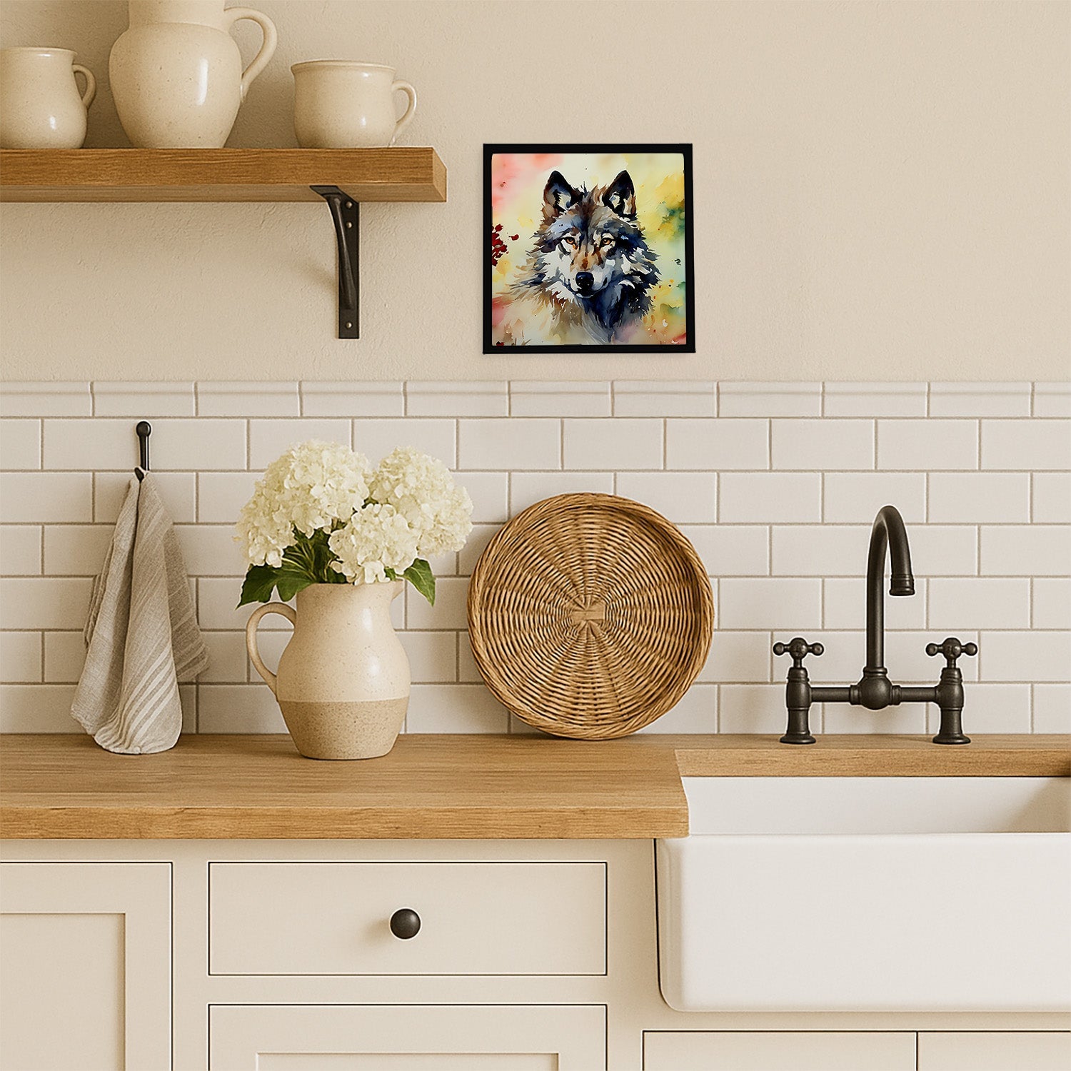 Wolves Wolf  Framed Metal Print Bathroom, Kitchen, Office, Home Decor Wall Art Ready to Hang, Square, 8X8