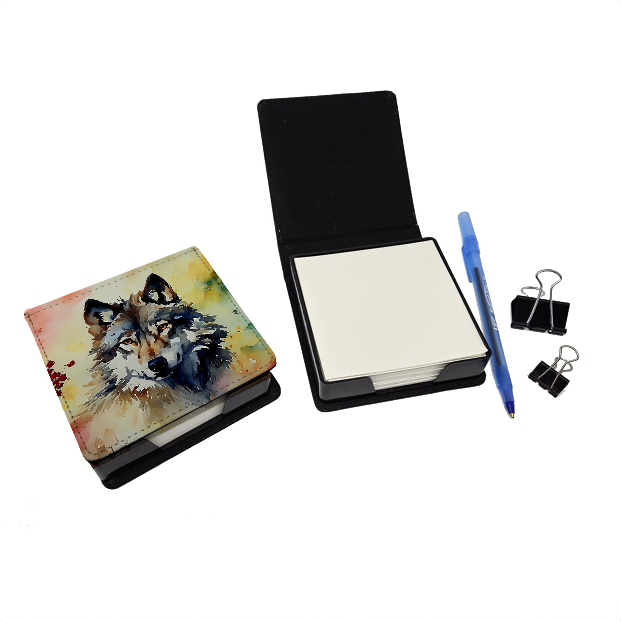 Wolves Wolf  PU Leather Note Paper Holder with Artist-Designed Cover, Desk Accessory, Office Gift