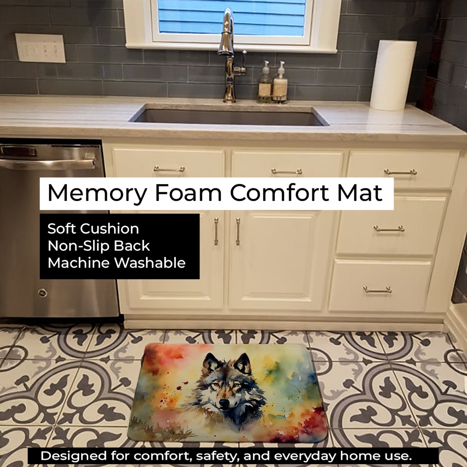 Wolves Wolf  Memory Foam Kitchen Mat Machine Washable Anti-Fatigue Cushion Comfort Bath or Kitchen Rug