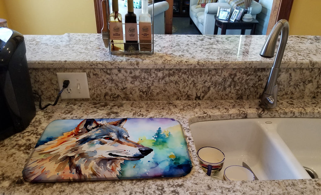 Wolves Wolf  Dish Drying Mat Absorbent Dish Drying Mat Pad for Kitchen Counter Dish Drainer Mat for Countertop, 14 x 21", Multicolor