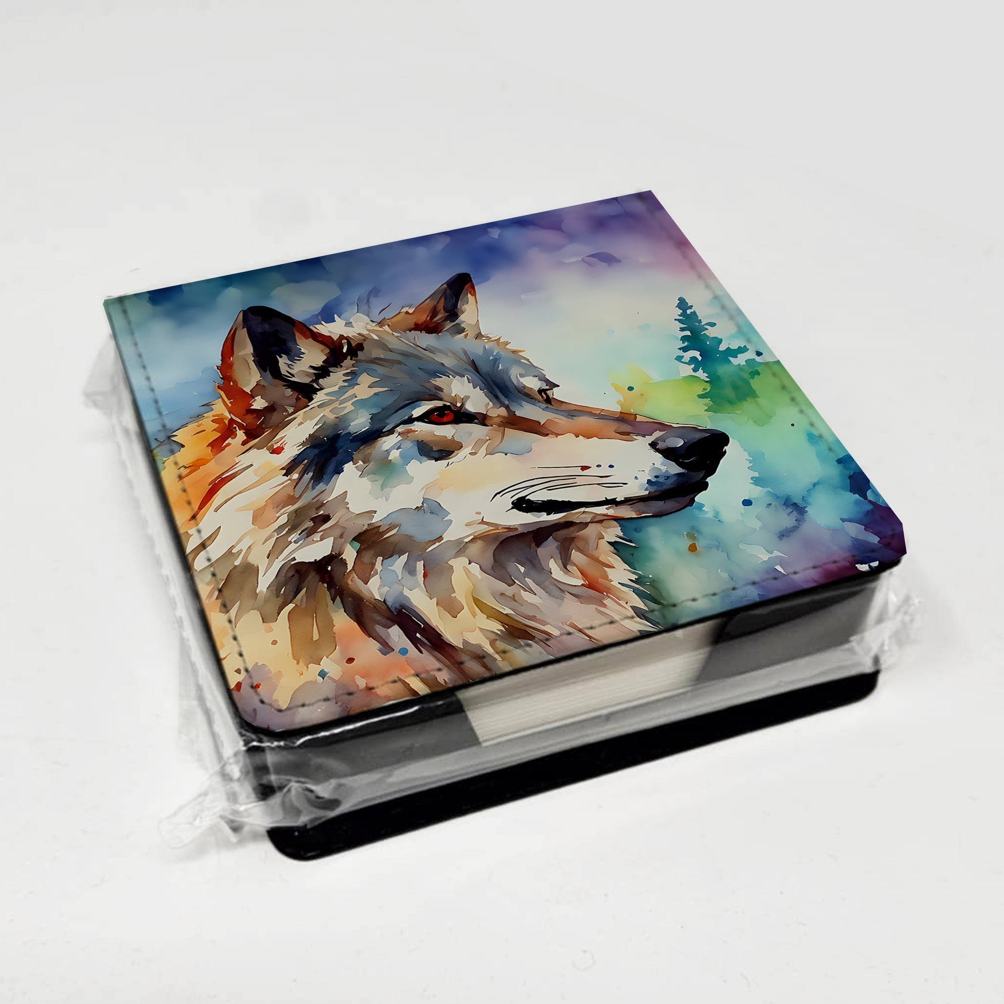 Wolves Wolf  PU Leather Note Paper Holder with Artist-Designed Cover, Desk Accessory, Office Gift