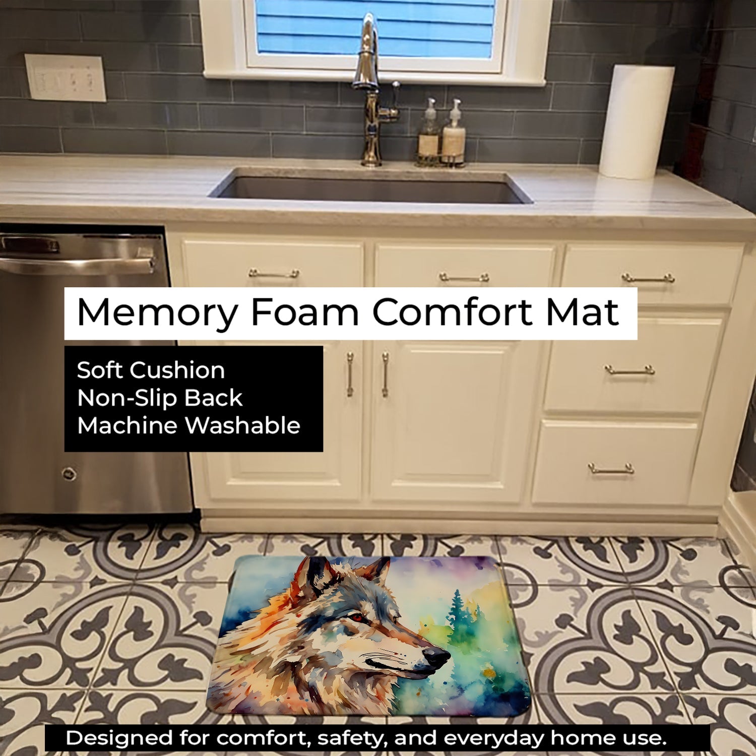 Wolves Wolf  Memory Foam Kitchen Mat Machine Washable Anti-Fatigue Cushion Comfort Bath or Kitchen Rug