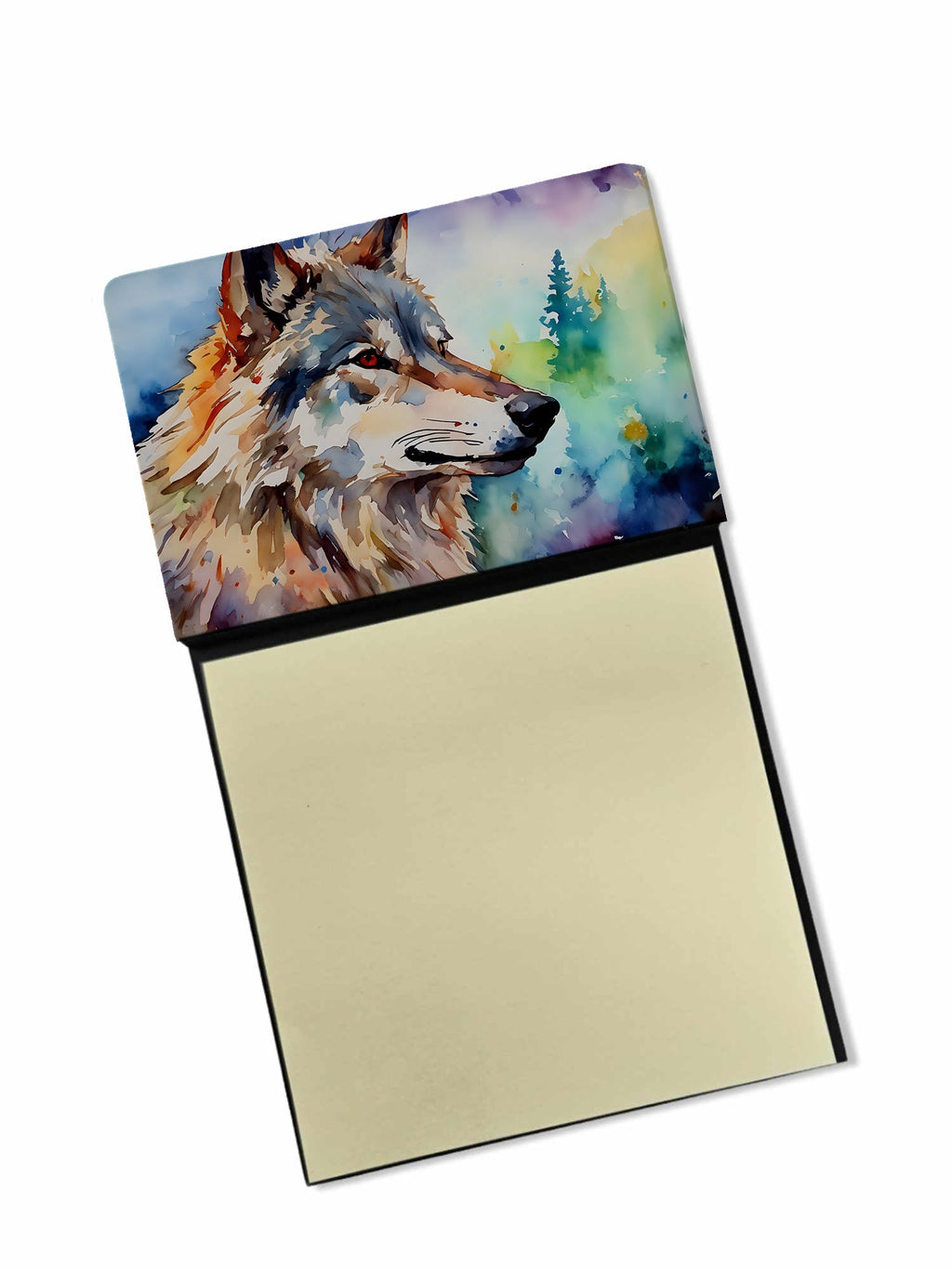 Wolves Wolf  Watercolor Sticky Note Holder Refillable Dispenser Desk Accessory 3x3 Pad Gift