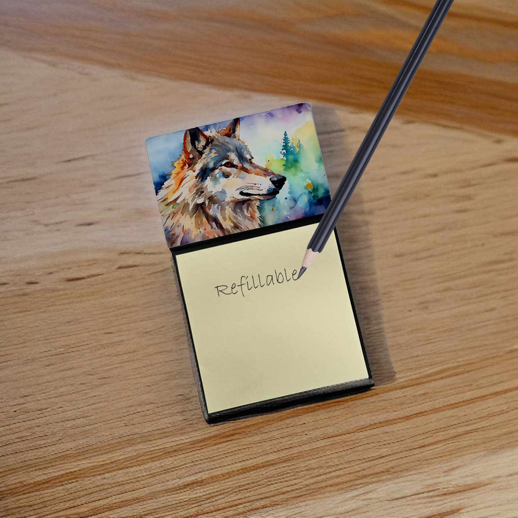 Wolves Wolf  Watercolor Sticky Note Holder Refillable Dispenser Desk Accessory 3x3 Pad Gift