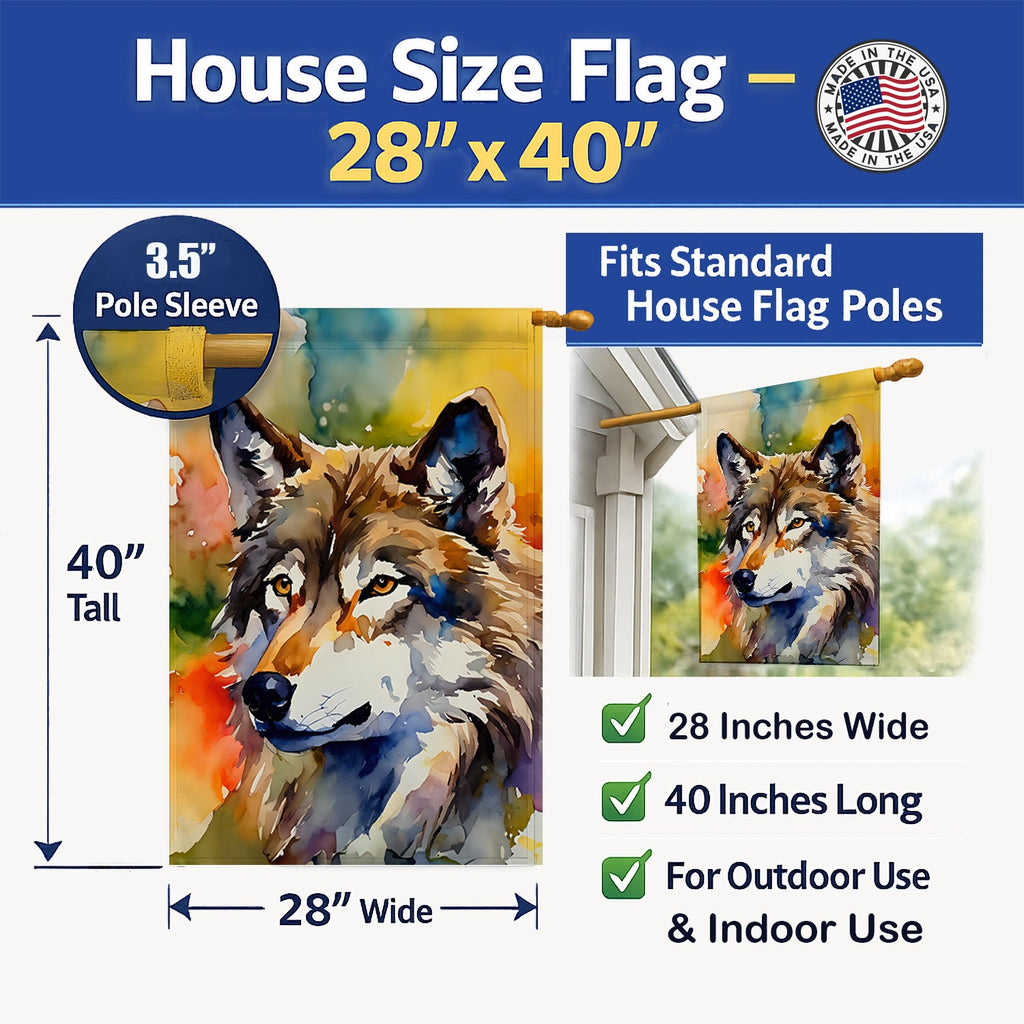 Wolves Wolf  House Flag 28x40 Porch Sleeve Pole Decorative Outside Yard Banner Artwork Wall Hanging, Polyester