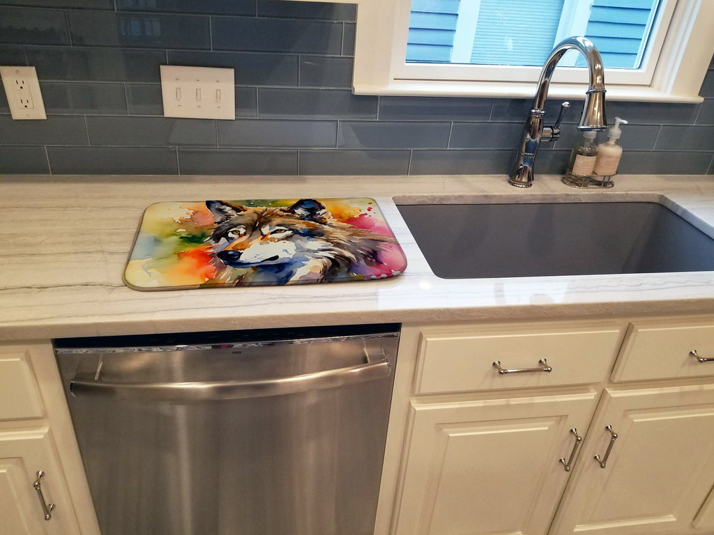 Wolves Wolf  Dish Drying Mat Absorbent Dish Drying Mat Pad for Kitchen Counter Dish Drainer Mat for Countertop, 14 x 21", Multicolor