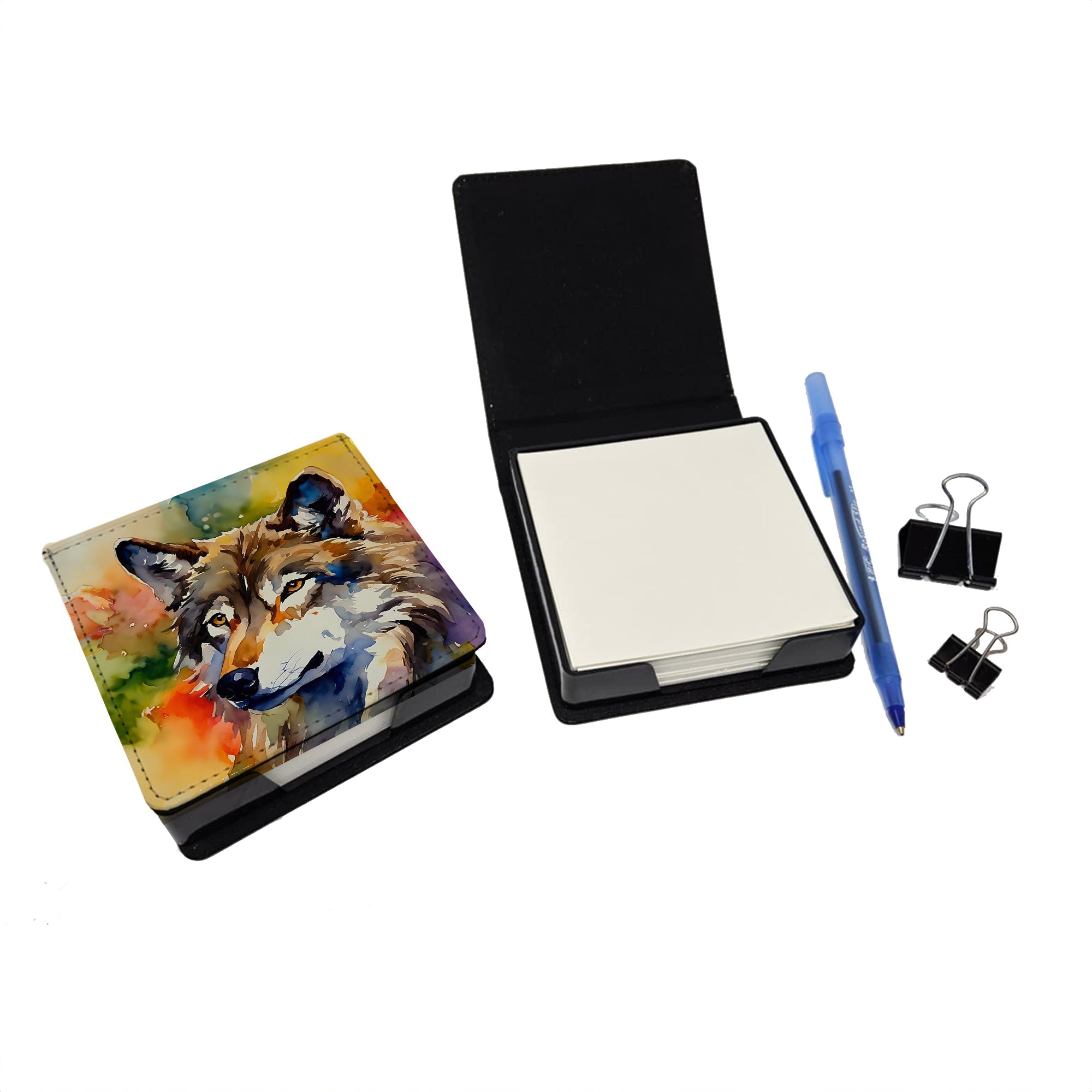 Wolves Wolf  PU Leather Note Paper Holder with Artist-Designed Cover, Desk Accessory, Office Gift