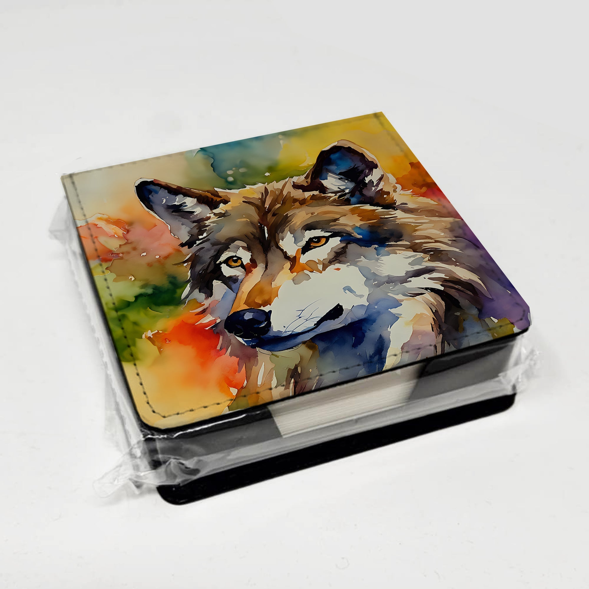 Wolves Wolf  PU Leather Note Paper Holder with Artist-Designed Cover, Desk Accessory, Office Gift