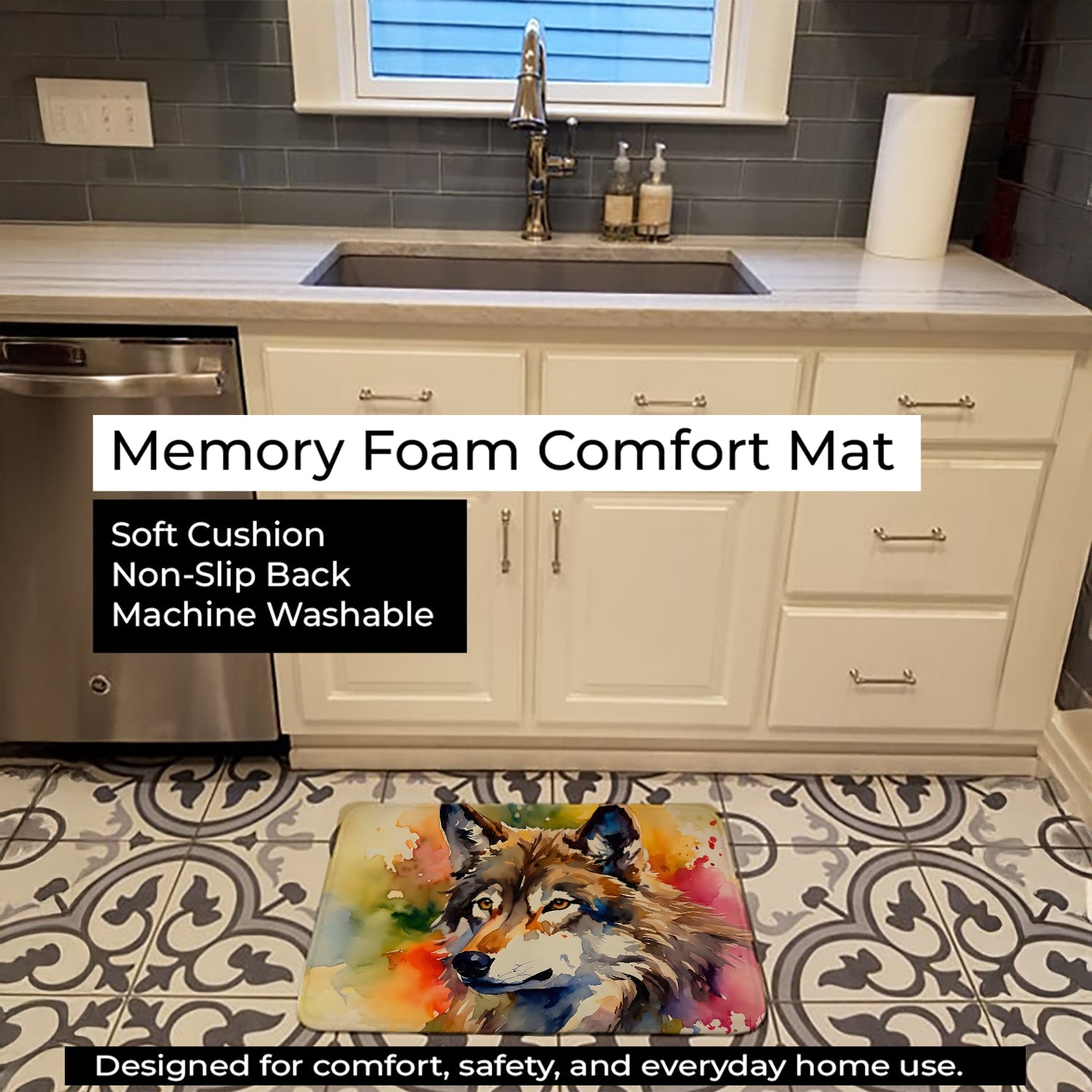 Wolves Wolf  Memory Foam Kitchen Mat Machine Washable Anti-Fatigue Cushion Comfort Bath or Kitchen Rug