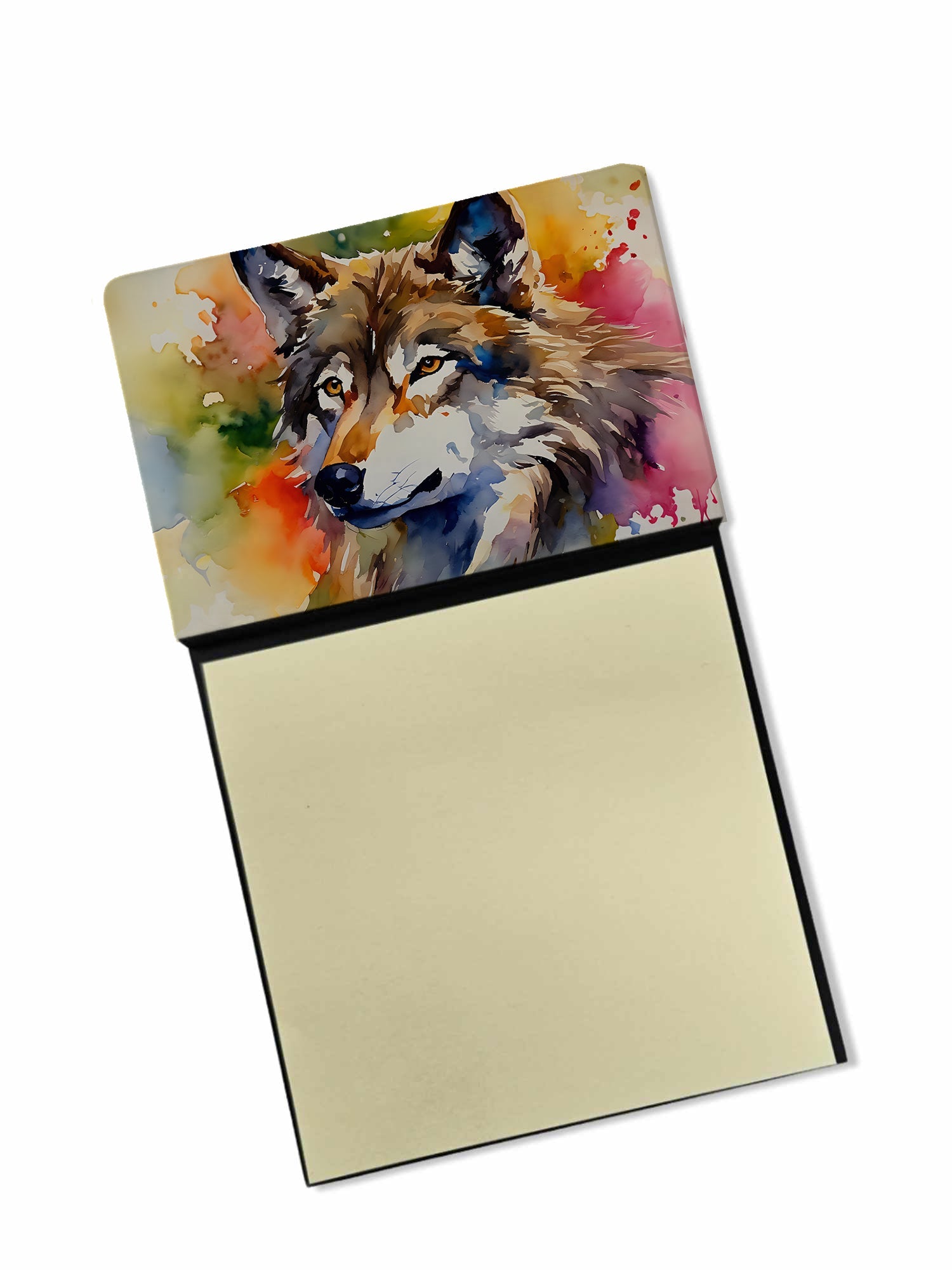 Wolves Wolf  Watercolor Sticky Note Holder Refillable Dispenser Desk Accessory 3x3 Pad Gift
