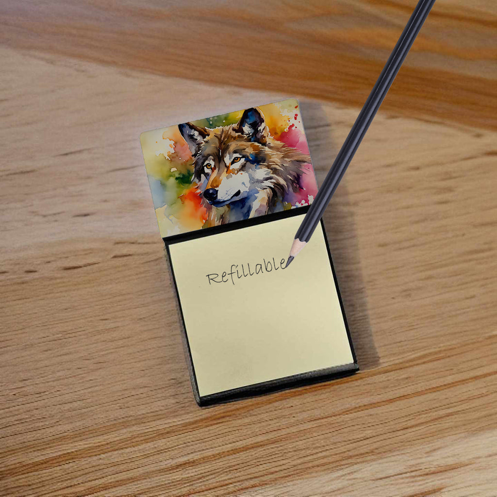 Wolves Wolf  Watercolor Sticky Note Holder Refillable Dispenser Desk Accessory 3x3 Pad Gift
