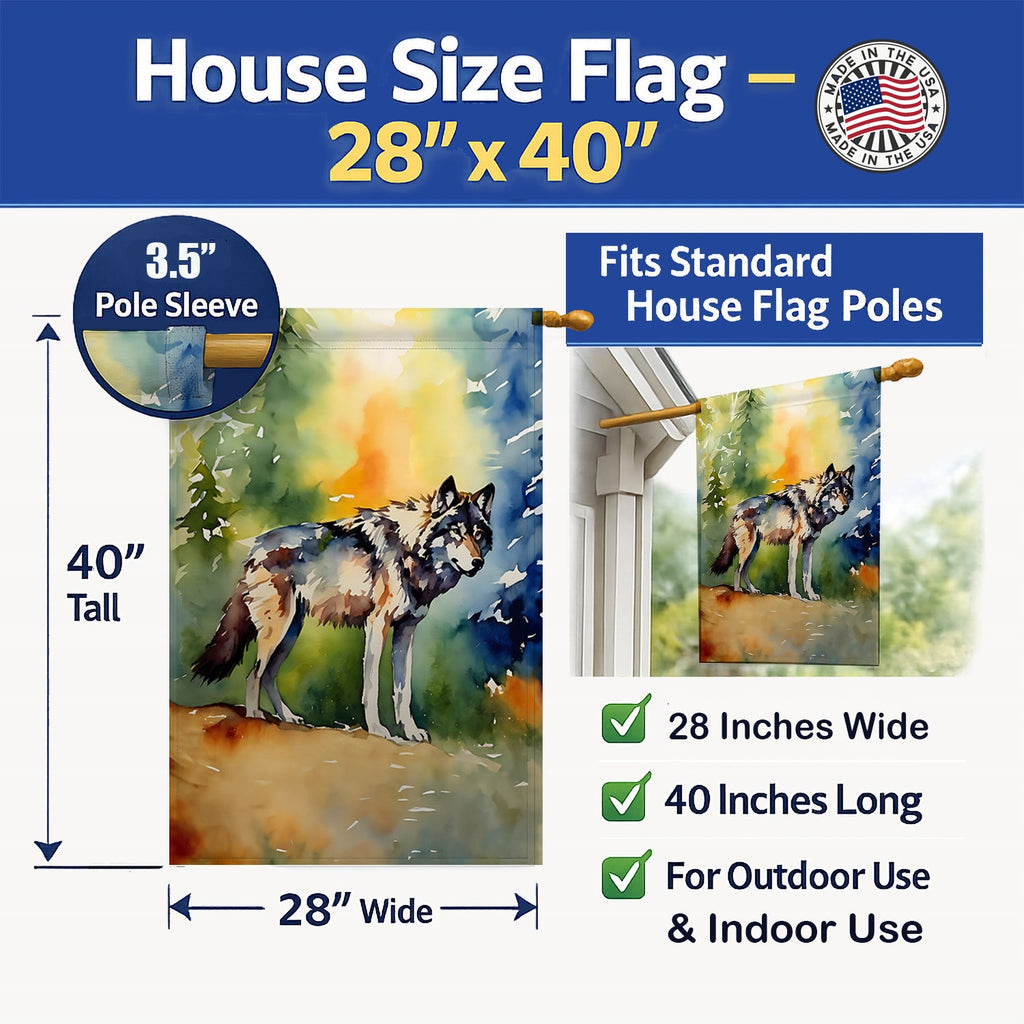 Wolves Wolf  House Flag 28x40 Porch Sleeve Pole Decorative Outside Yard Banner Artwork Wall Hanging, Polyester