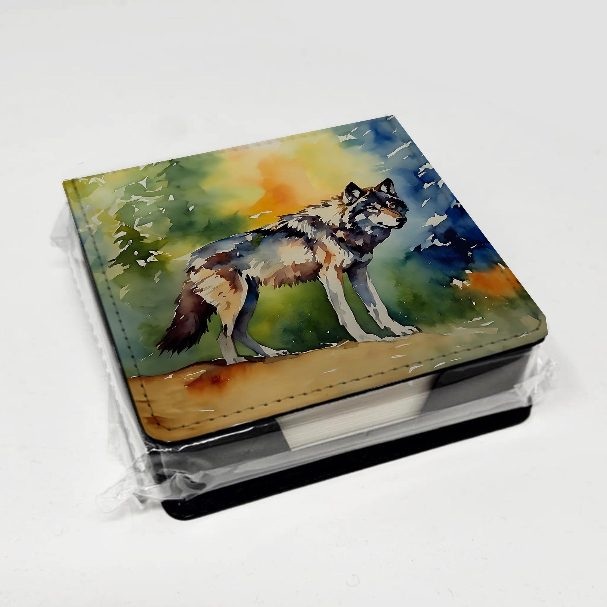Wolves Wolf  PU Leather Note Paper Holder with Artist-Designed Cover, Desk Accessory, Office Gift
