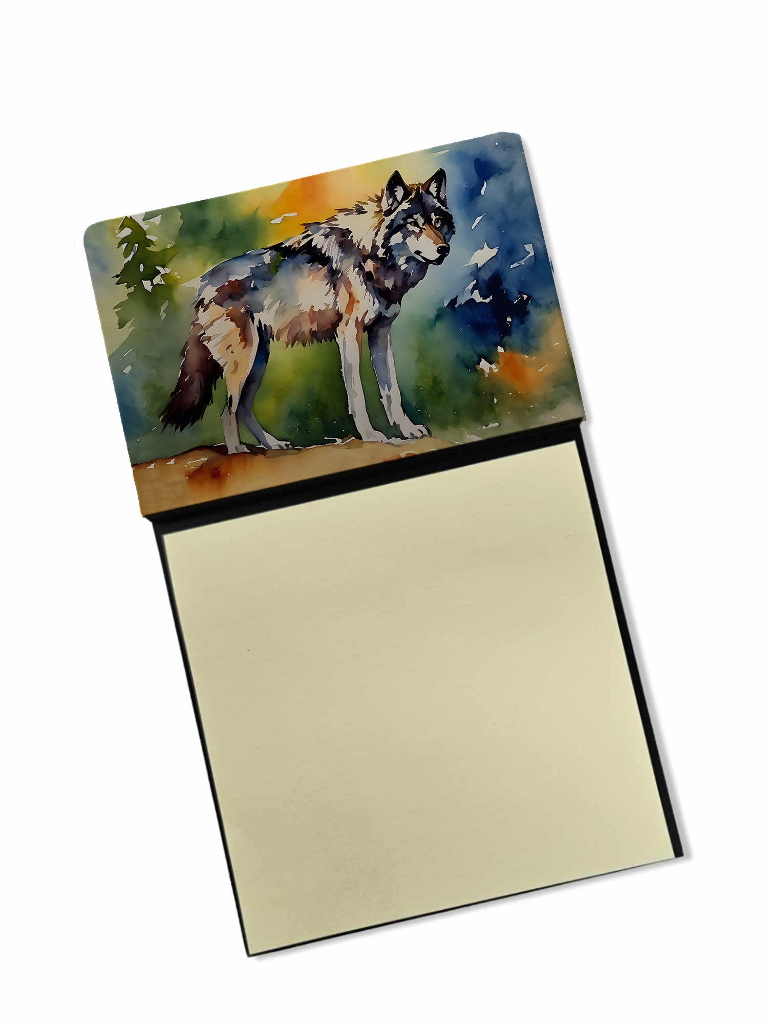 Wolves Wolf  Watercolor Sticky Note Holder Refillable Dispenser Desk Accessory 3x3 Pad Gift