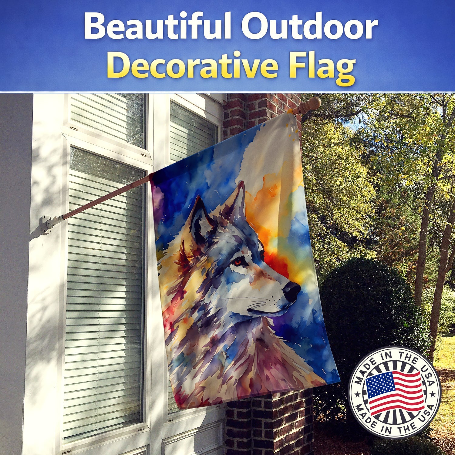Wolves Wolf  House Flag 28x40 Porch Sleeve Pole Decorative Outside Yard Banner Artwork Wall Hanging, Polyester