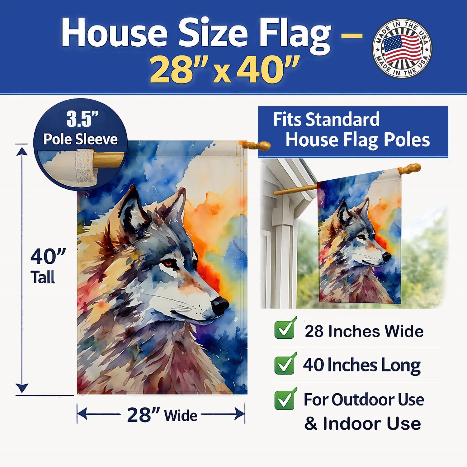 Wolves Wolf  House Flag 28x40 Porch Sleeve Pole Decorative Outside Yard Banner Artwork Wall Hanging, Polyester