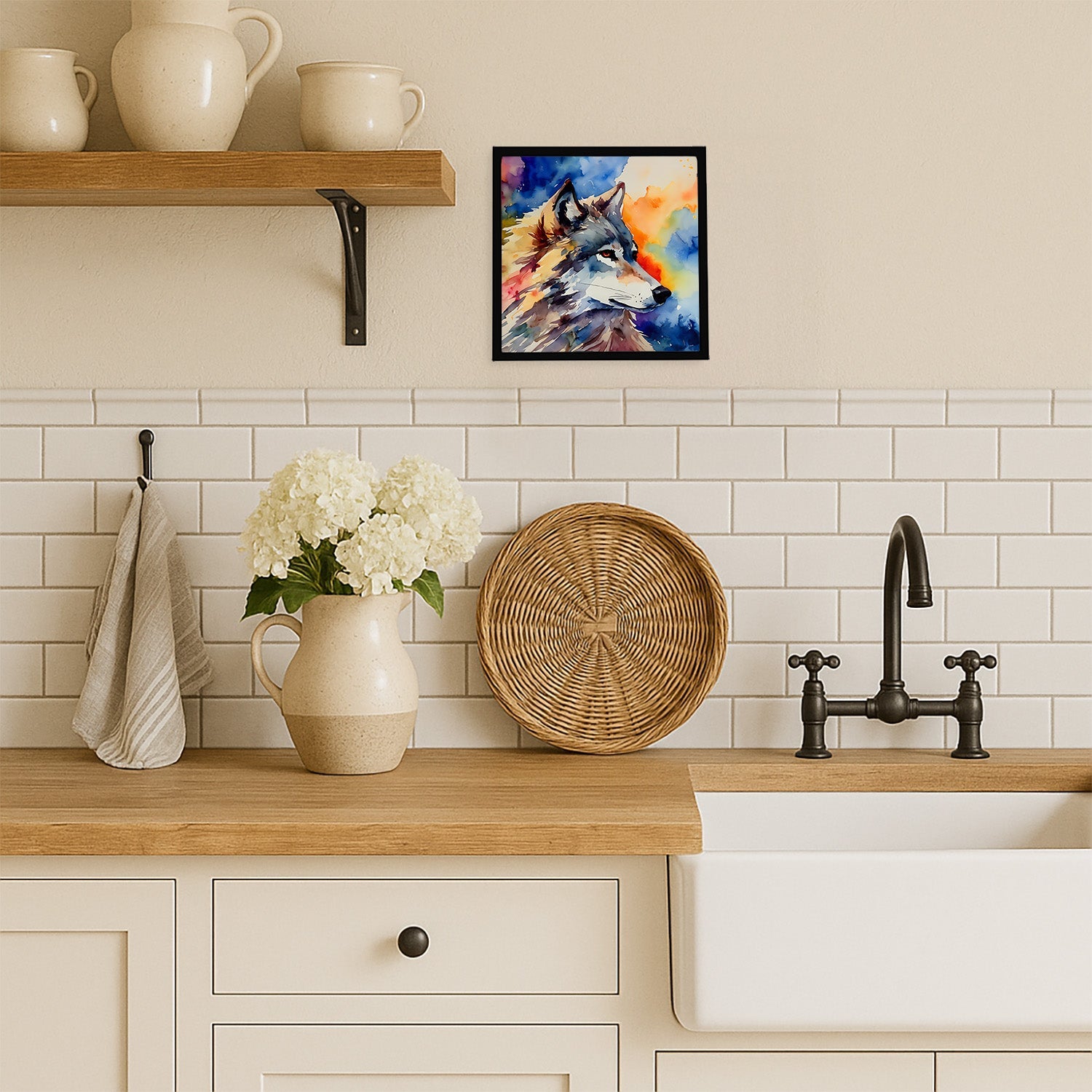 Wolves Wolf  Framed Metal Print Bathroom, Kitchen, Office, Home Decor Wall Art Ready to Hang, Square, 8X8