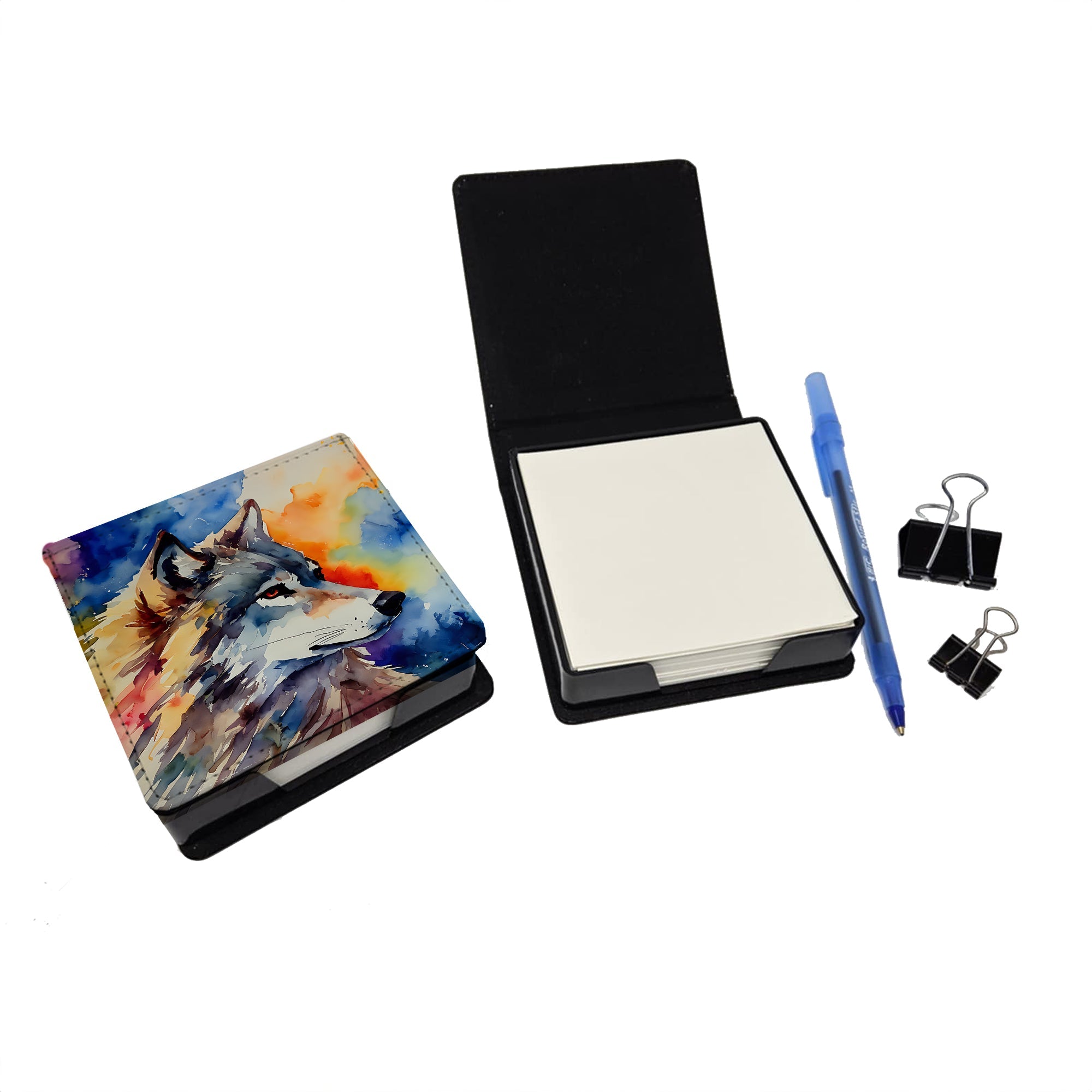 Wolves Wolf  PU Leather Note Paper Holder with Artist-Designed Cover, Desk Accessory, Office Gift