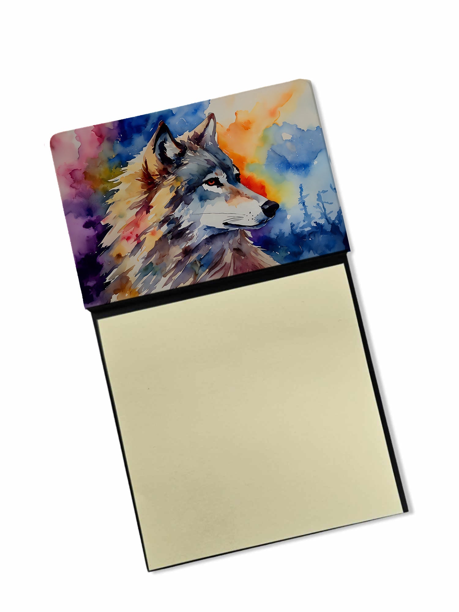 Wolves Wolf  Watercolor Sticky Note Holder Refillable Dispenser Desk Accessory 3x3 Pad Gift