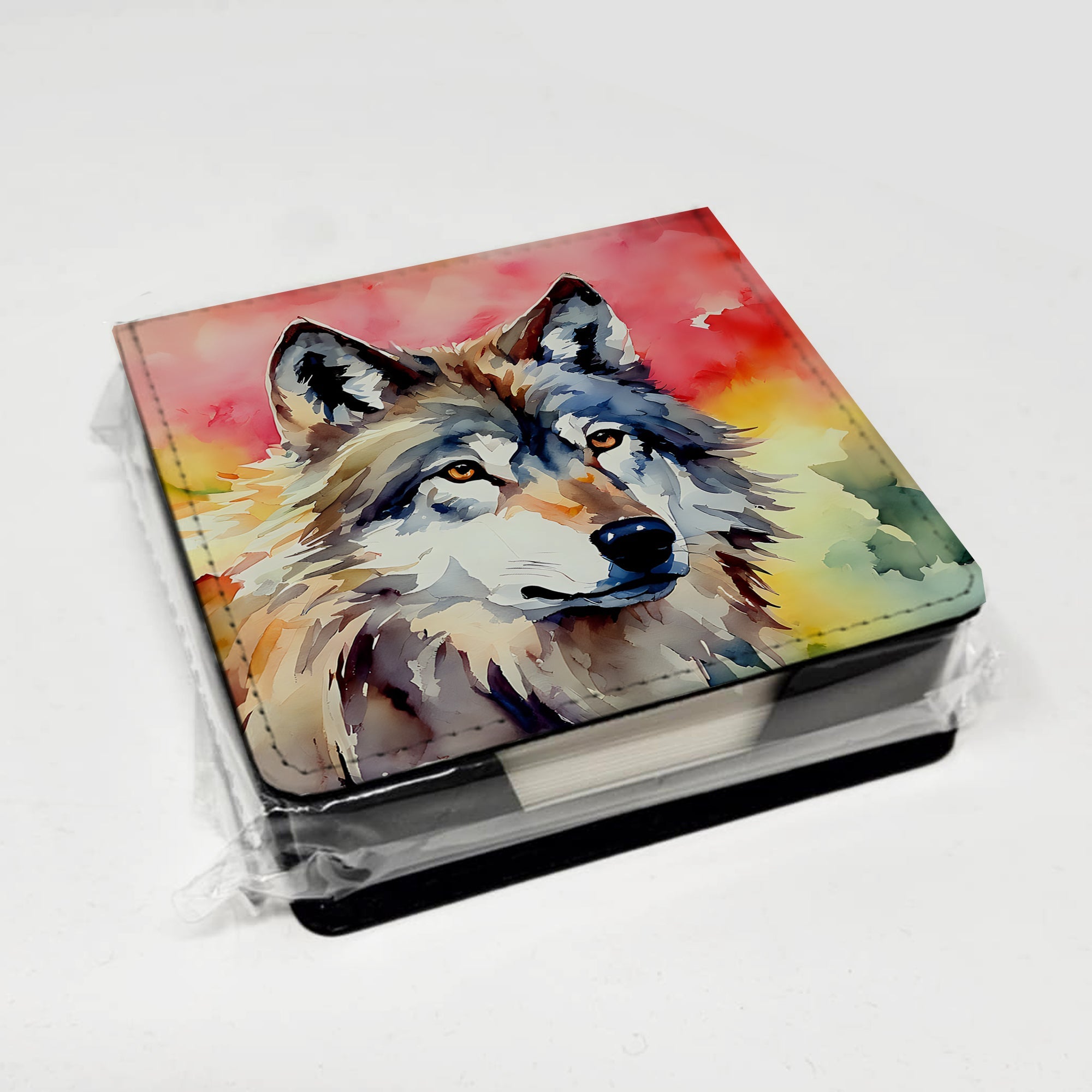 Wolves Wolf  PU Leather Note Paper Holder with Artist-Designed Cover, Desk Accessory, Office Gift