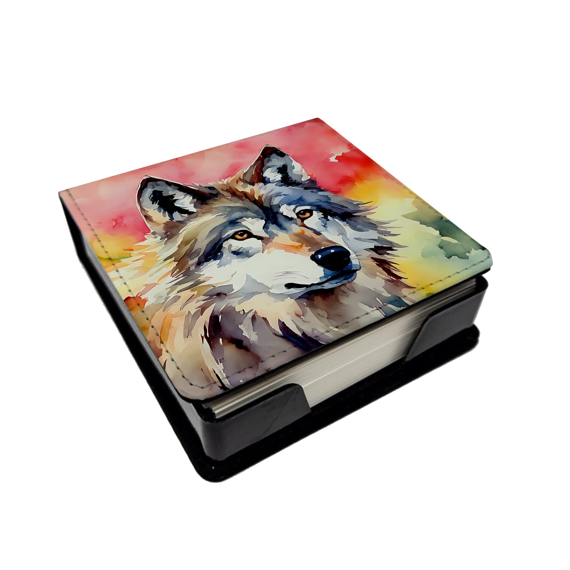 Wolves Wolf  PU Leather Note Paper Holder with Artist-Designed Cover, Desk Accessory, Office Gift