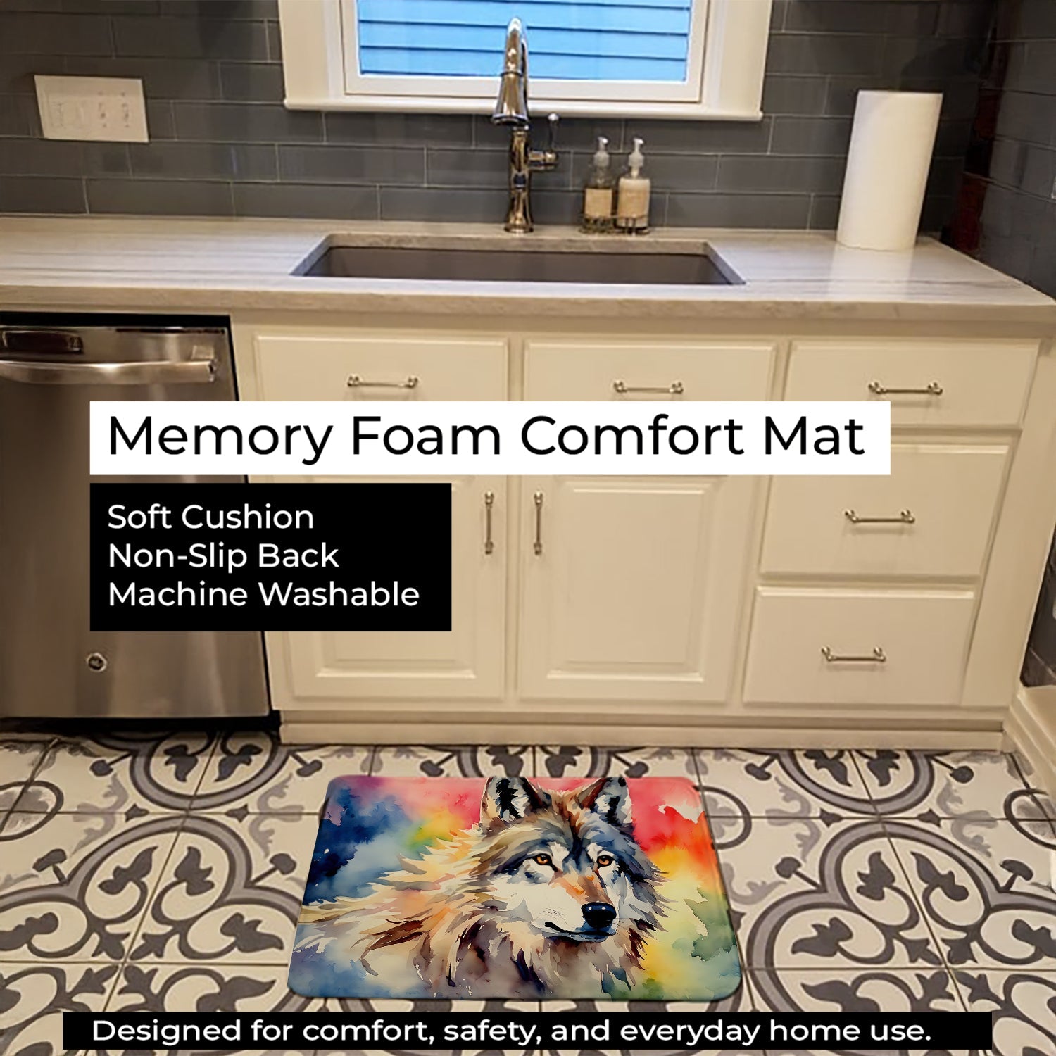 Wolves Wolf  Memory Foam Kitchen Mat Machine Washable Anti-Fatigue Cushion Comfort Bath or Kitchen Rug
