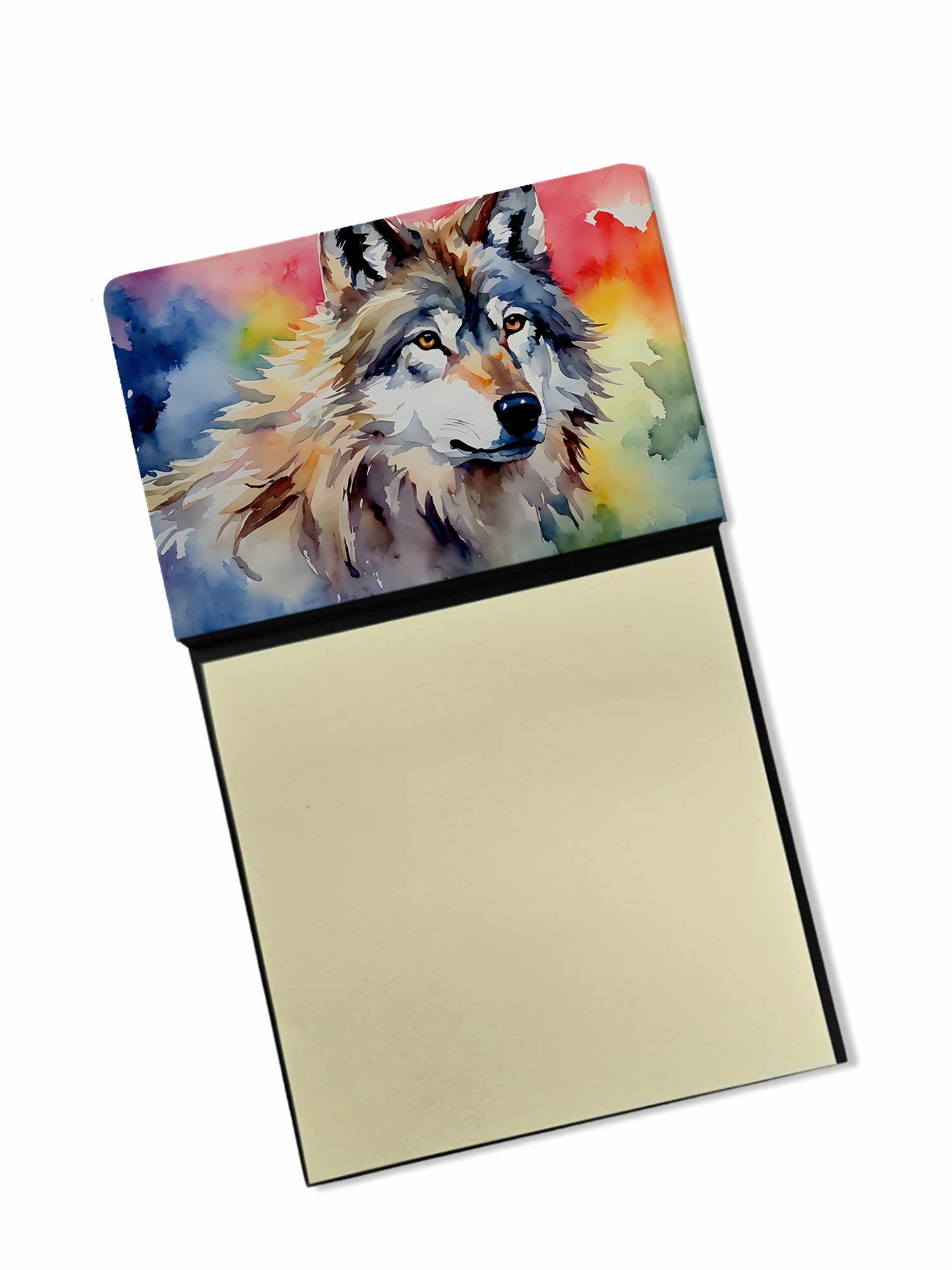 Wolves Wolf  Watercolor Sticky Note Holder Refillable Dispenser Desk Accessory 3x3 Pad Gift