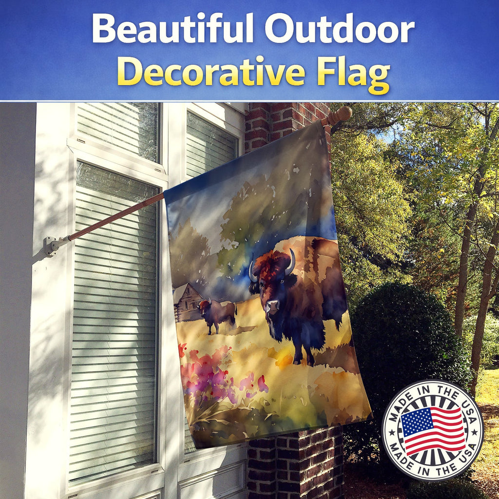Wood Bison House Flag 28x40 Porch Sleeve Pole Decorative Outside Yard Banner Artwork Wall Hanging, Polyester