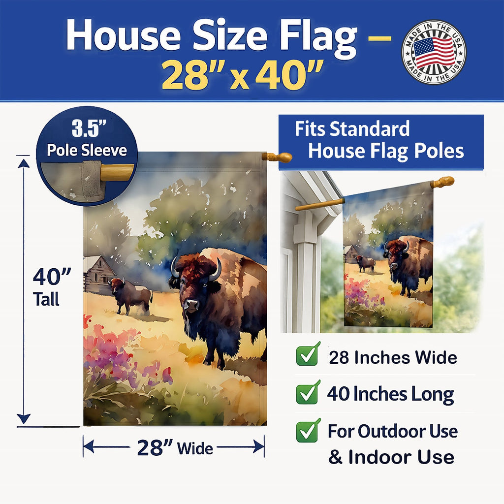 Wood Bison House Flag 28x40 Porch Sleeve Pole Decorative Outside Yard Banner Artwork Wall Hanging, Polyester