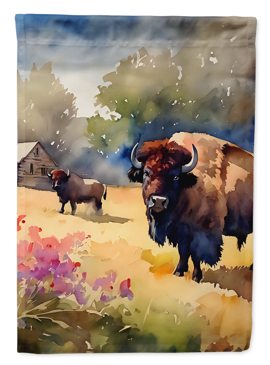 Wood Bison House Flag 28x40 Porch Sleeve Pole Decorative Outside Yard Banner Artwork Wall Hanging, Polyester