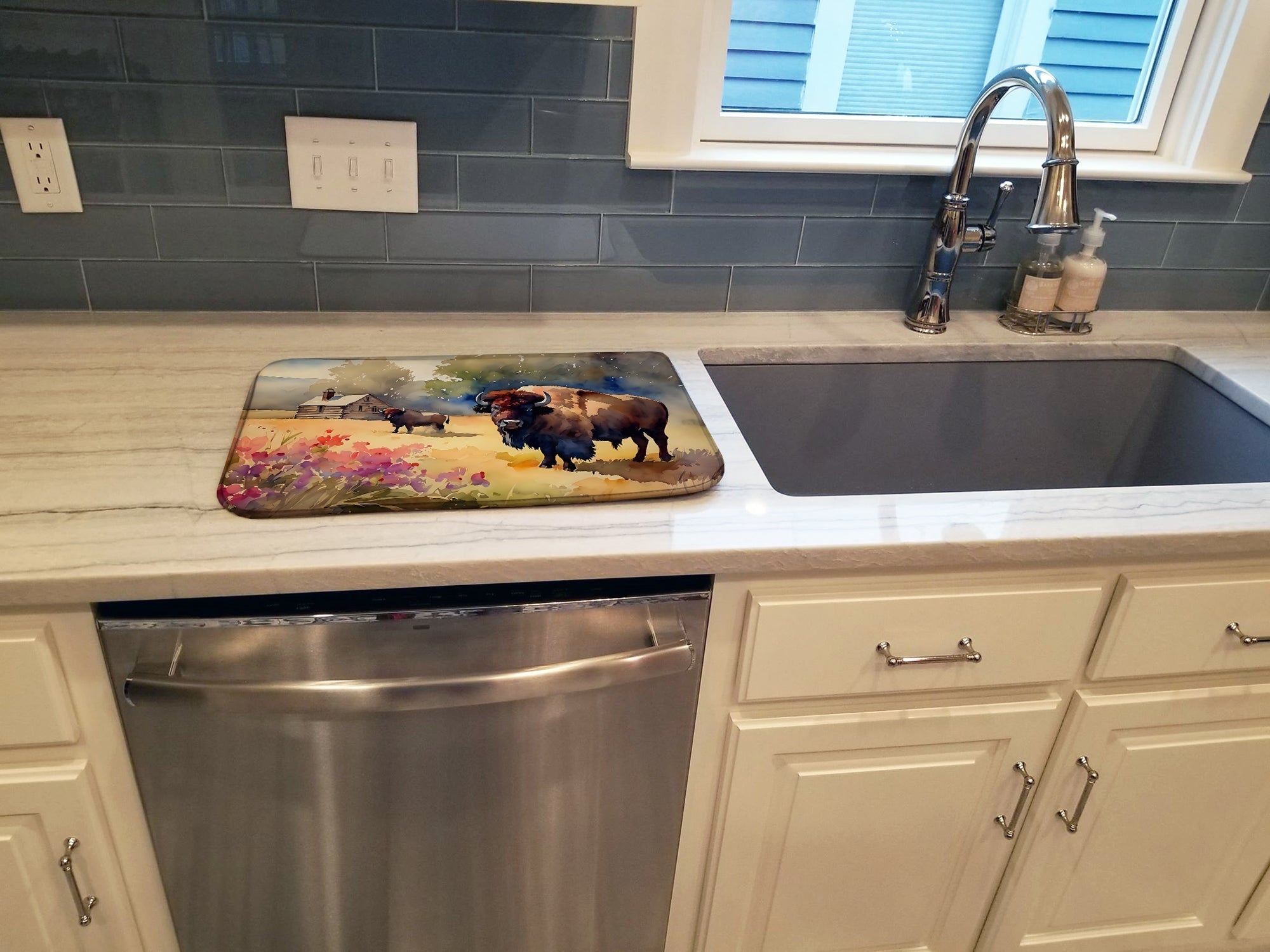 Wood Bison Dish Drying Mat Absorbent Dish Drying Mat Pad for Kitchen Counter Dish Drainer Mat for Countertop, 14 x 21", Multicolor