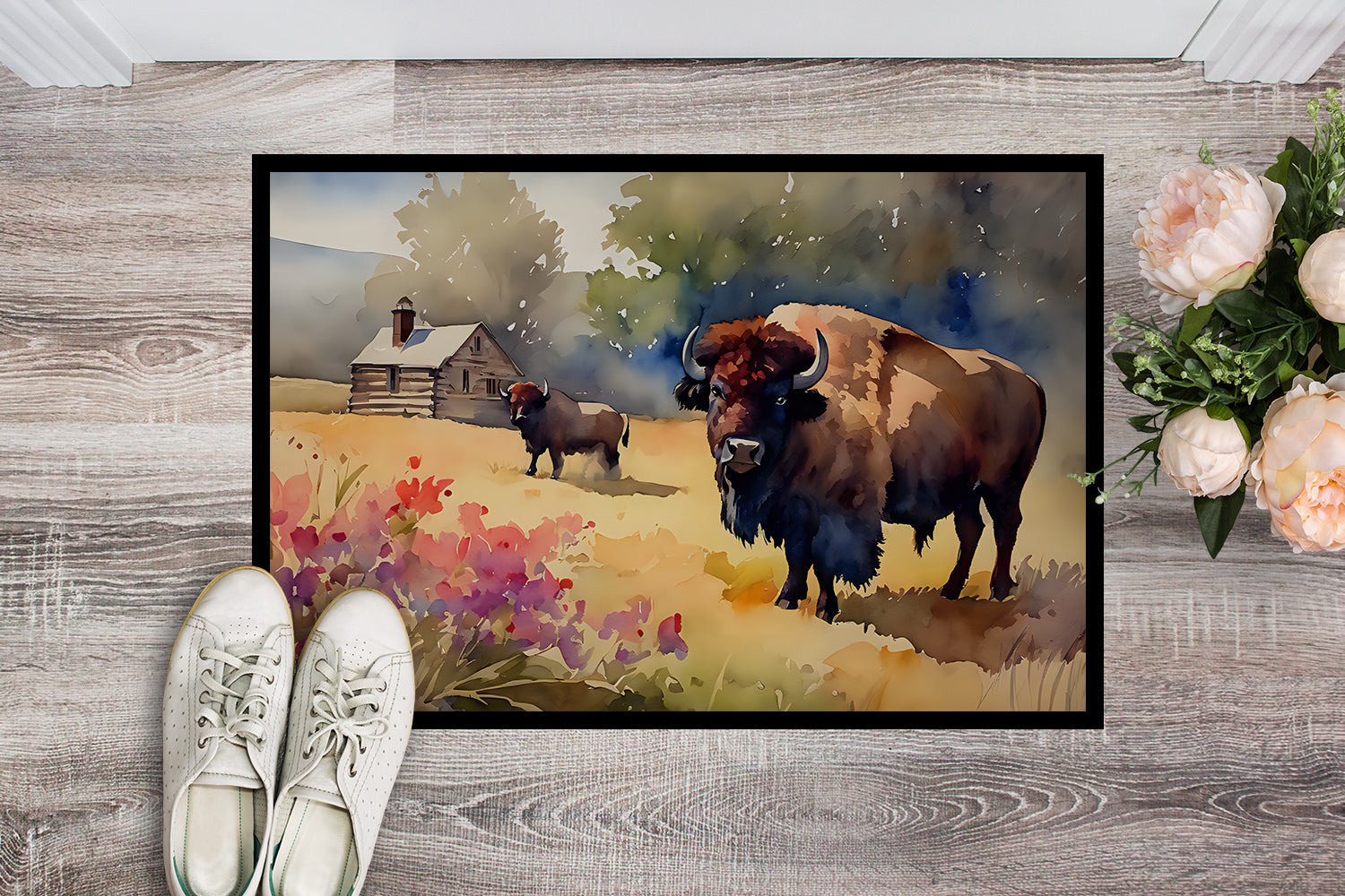 Wood Bison Doormat Indoor Outdoor 24H X 36W Front Door Mat Rugs for Entryway, Non Slip Washable Low Pile,