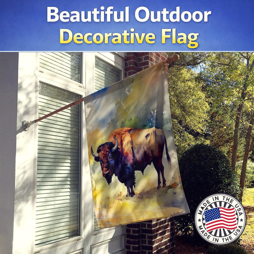 Wood Bison House Flag 28x40 Porch Sleeve Pole Decorative Outside Yard Banner Artwork Wall Hanging, Polyester