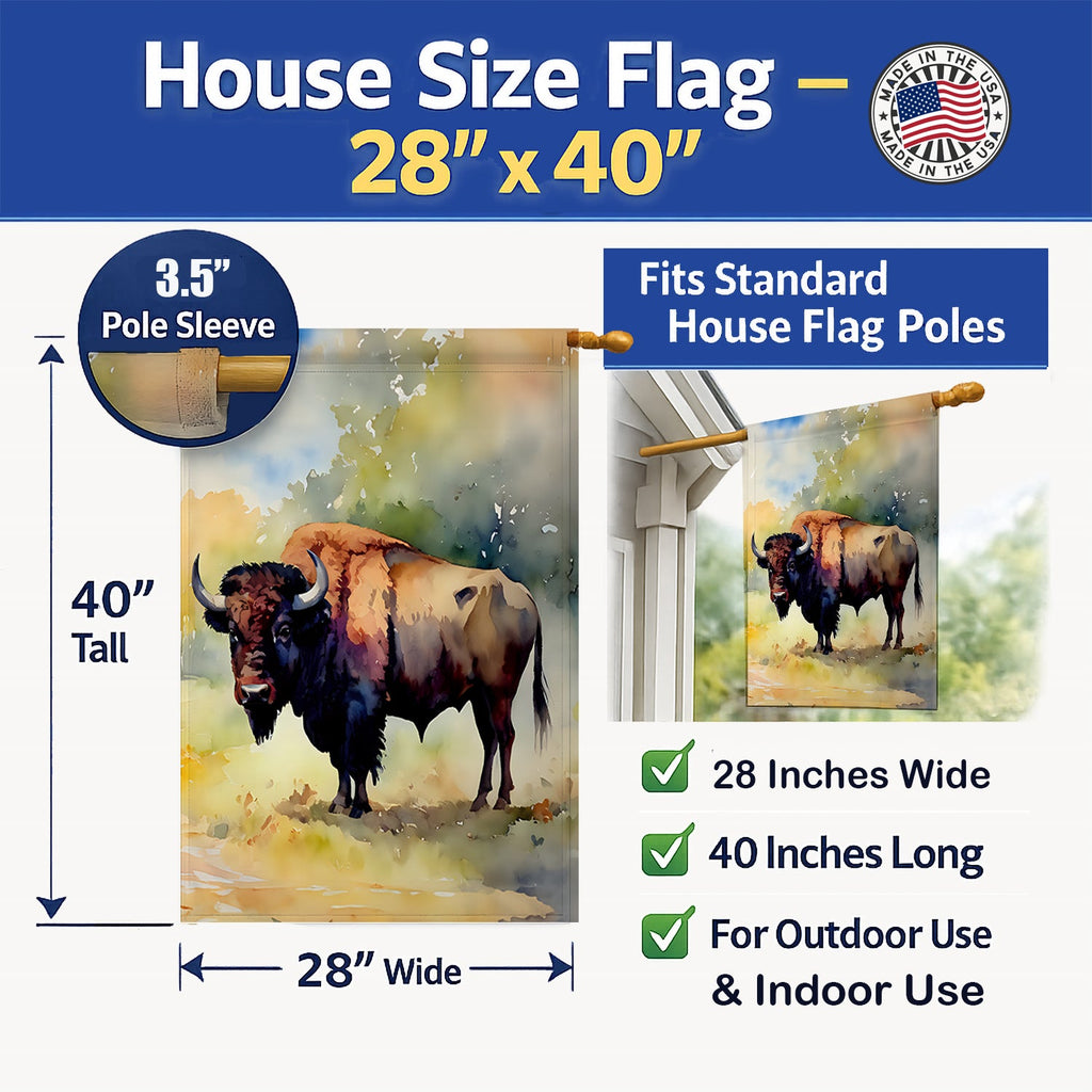 Wood Bison House Flag 28x40 Porch Sleeve Pole Decorative Outside Yard Banner Artwork Wall Hanging, Polyester
