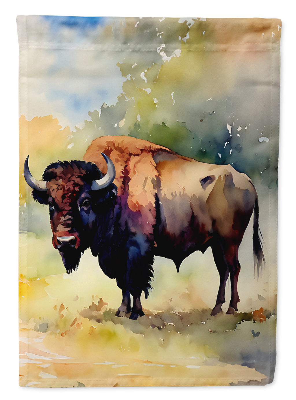 Wood Bison House Flag 28x40 Porch Sleeve Pole Decorative Outside Yard Banner Artwork Wall Hanging, Polyester
