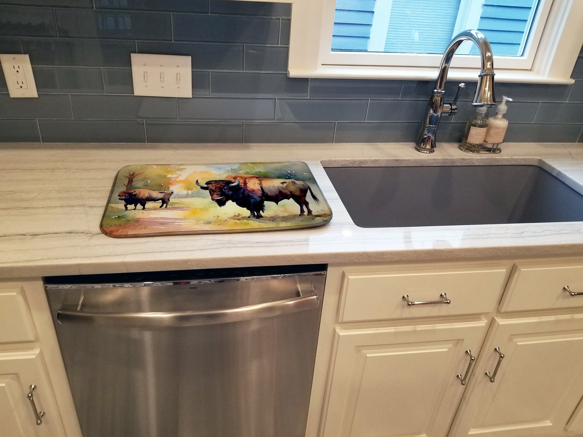 Wood Bison Dish Drying Mat Absorbent Dish Drying Mat Pad for Kitchen Counter Dish Drainer Mat for Countertop, 14 x 21", Multicolor