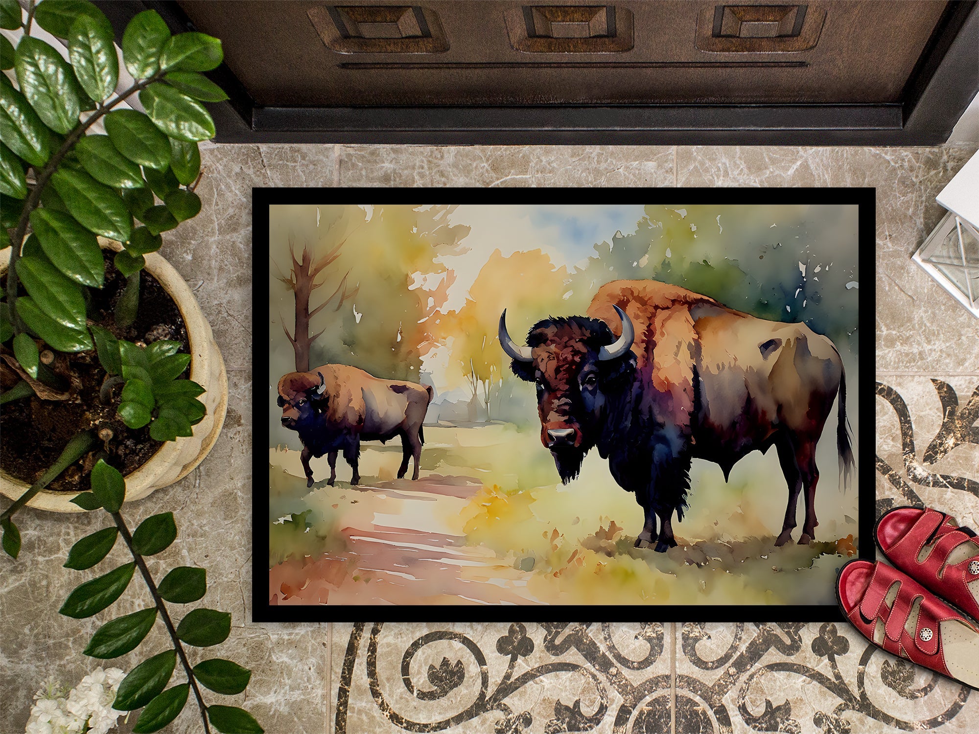 Wood Bison Doormat Indoor Outdoor 18H X 27W Front Door Mat Rugs for Entryway, Non Slip Washable