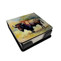 Wood Bison PU Leather Note Paper Holder with Artist-Designed Cover, Desk Accessory, Office Gift