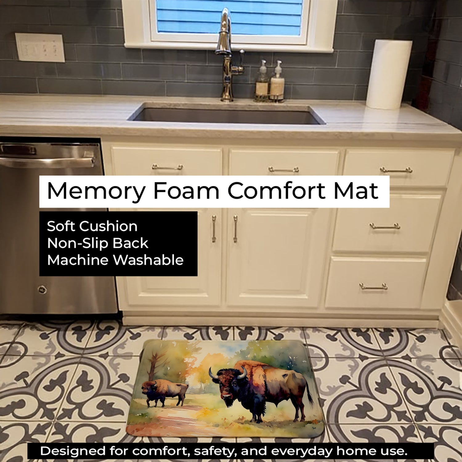 Wood Bison Memory Foam Kitchen Mat Machine Washable Anti-Fatigue Cushion Comfort Bath or Kitchen Rug
