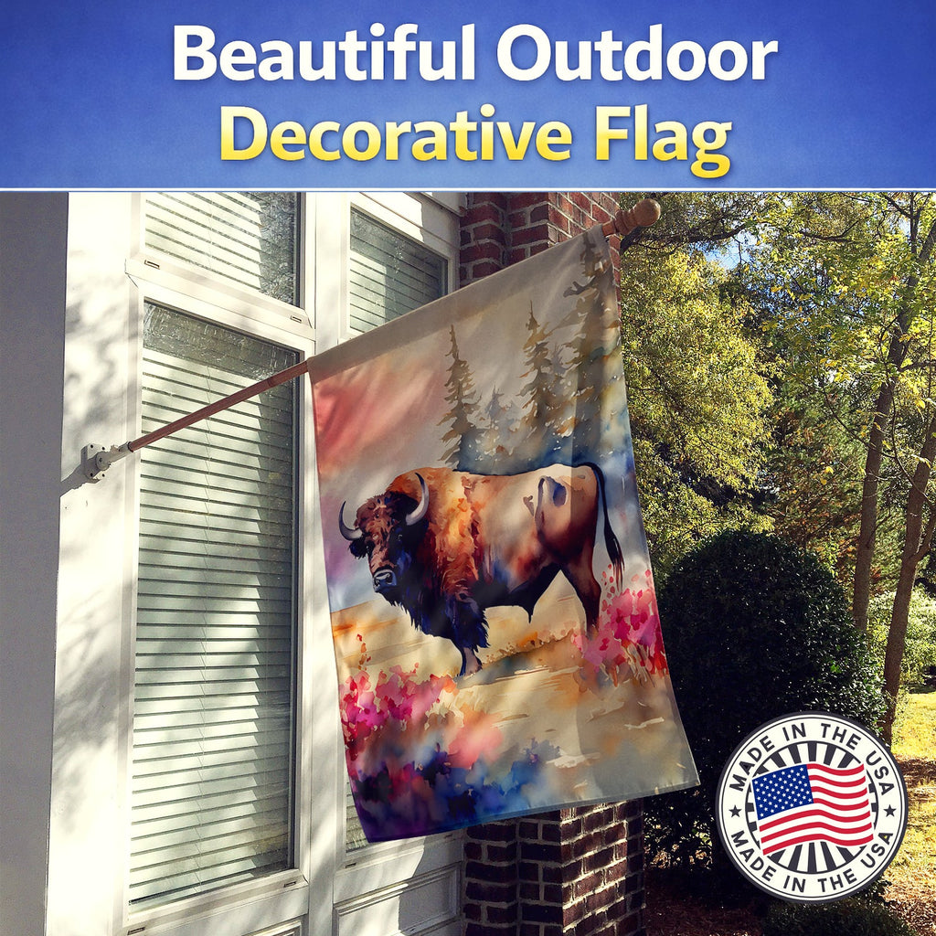 Wood Bison House Flag 28x40 Porch Sleeve Pole Decorative Outside Yard Banner Artwork Wall Hanging, Polyester